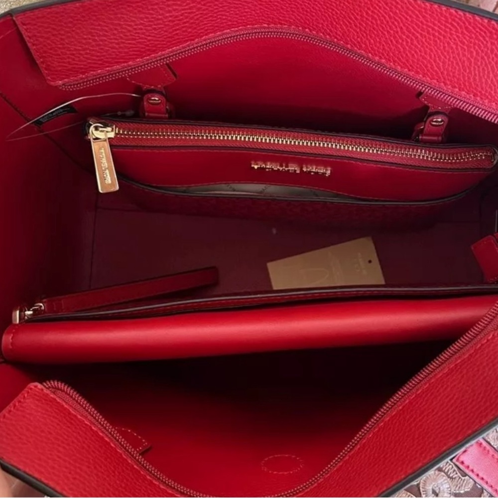 Michael Kors Maisie 3 in 1 Tote Large Leather Bag Flame Red - Picture 12 of 13